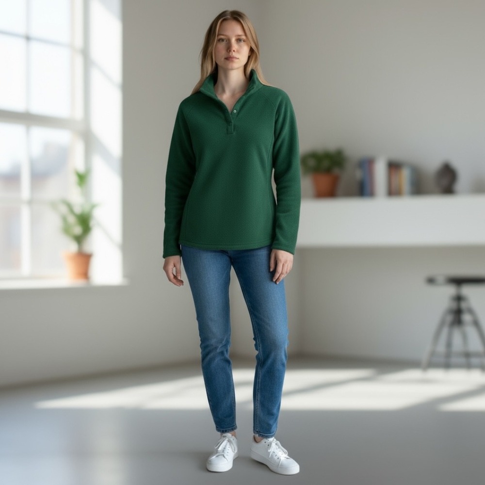 Croft &‎ Barrow Snap Neck Microfleece Sweater Pullover Top Green Womens Size 2X